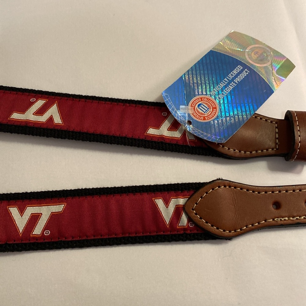 NWT Virginia Tech Hokies ribbon canvas belt with leather accents Sz 38 - Picture 8 of 9